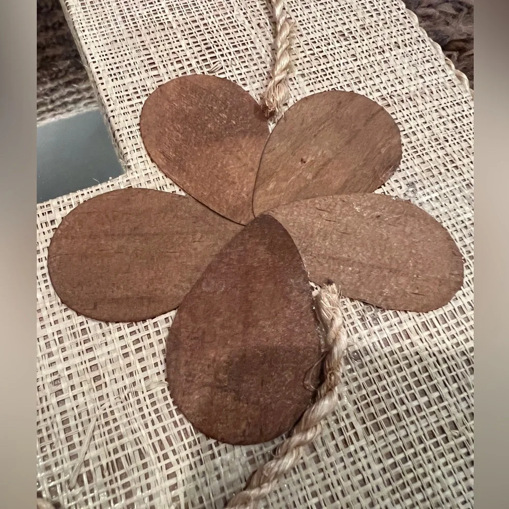 Boho Wall Mirror, 16x16 burlap & wood accents with flowers, beautiful wall decor